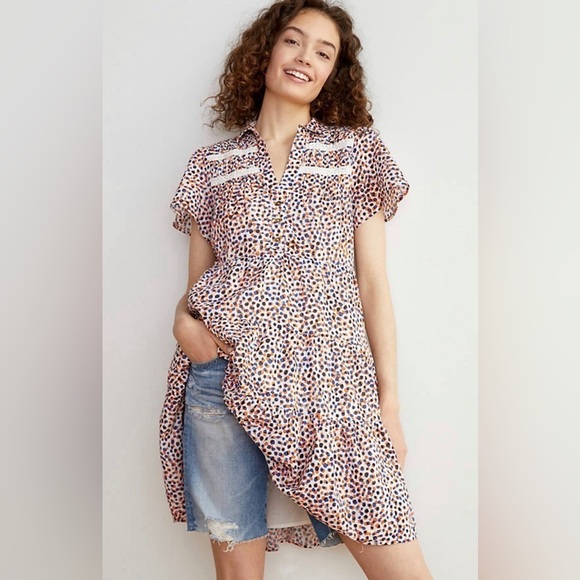 Anthropologie Dresses & Skirts - Anthropologie Georgina Tiered Shirtdress In Orange Blue Funky Dot M